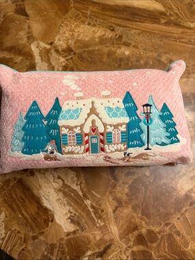 Holiday Gingerbread House Decorative Throw Pillow - Pink